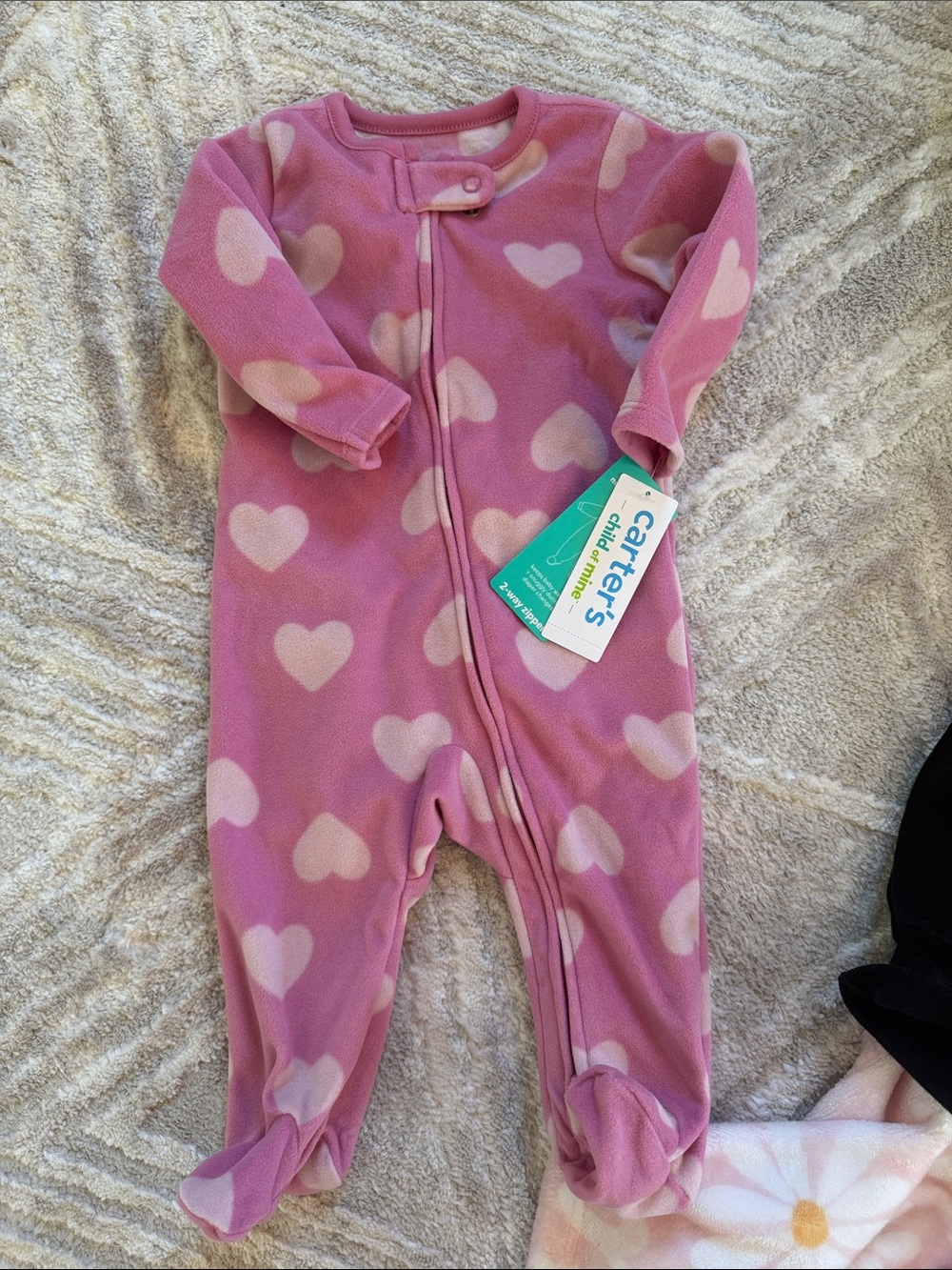 Carter's Pink Heart Fleece Footed One-Piece 3-6M
